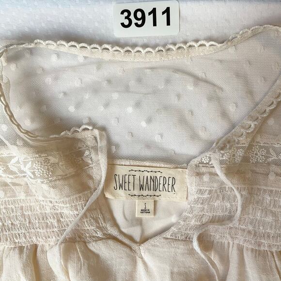 Sweet Wanderer Women Dress size S KneeLength Baby Doll Sheer Mesh Ivory White - Picture 7 of 11